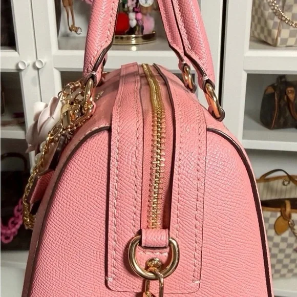 Coach Pink Rowan Satchel with Floral and Pearl Chain - Picture 3 of 7